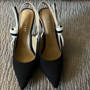 Black and White Slingback Heels